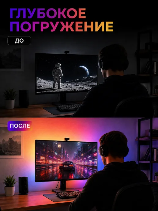 TechPulse Светодиодная лента подсветка для монитора 27" AmbiLight, синий, фото 5