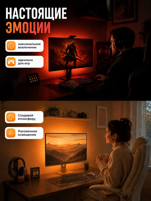 TechPulse Светодиодная лента подсветка для монитора 27" AmbiLight, синий, фото 7