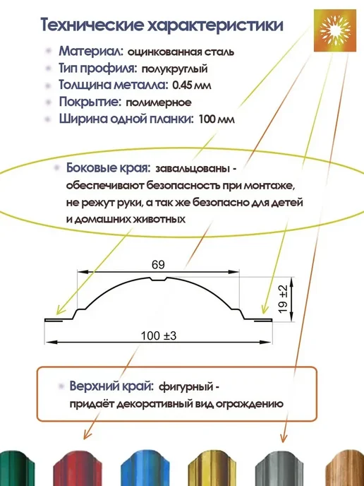 Солнышко Вятки Штакетник 1м RAL3005 полукруг, 30шт, с саморезами, 1 м, 30 шт, фото 3