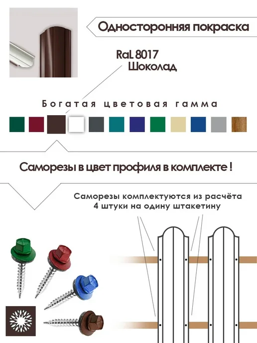 Солнышко Вятки Штакетник металлический 1 м Ral 8017 (30 штук), 1 м, фото 2