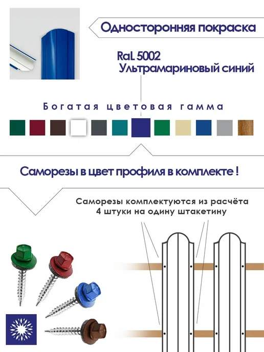 Солнышко Вятки Штакетник металлический 1 м Ral 5002 (30 штук), 1 м, фото 2