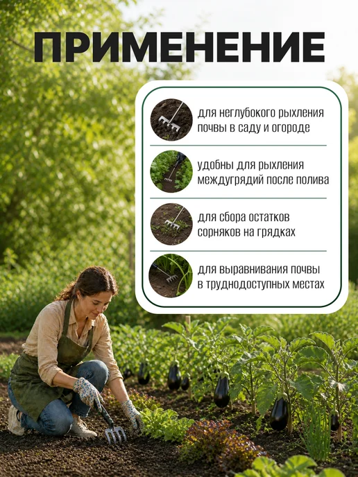 Grons Грабли ручные посадочные садовые G001, черный, фото 2