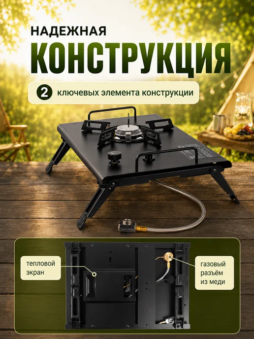 ЗАБРОС Плита газовая туристическая с пьезоподжигом, черный, фото 2
