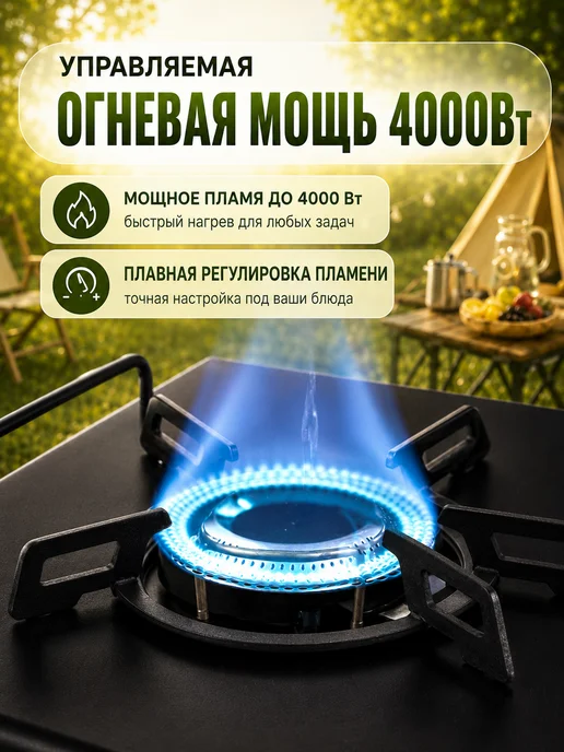 ЗАБРОС Плита газовая туристическая с пьезоподжигом, черный, фото 3