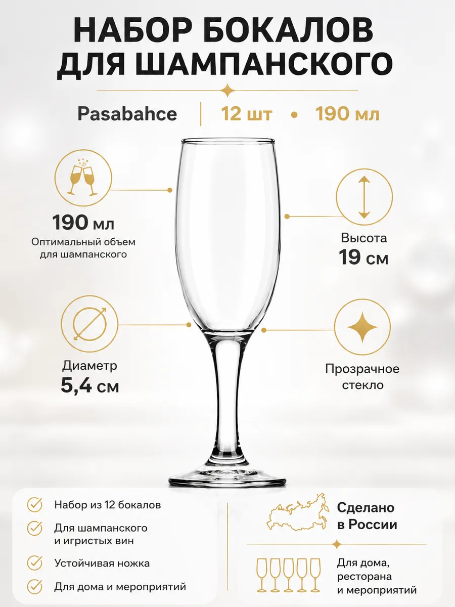 Бокалы для шампанского и вина набор 12 шт 190 мл Bistro
