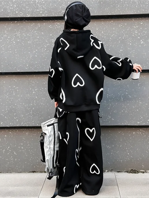 Scandi kids Костюм спортивный в корейском стиле с капюшоном, черный, фото 5